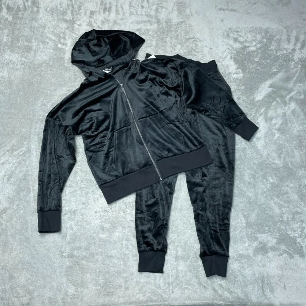 Felina Women's M Velour Hoodie & Jogger Set Black L1276